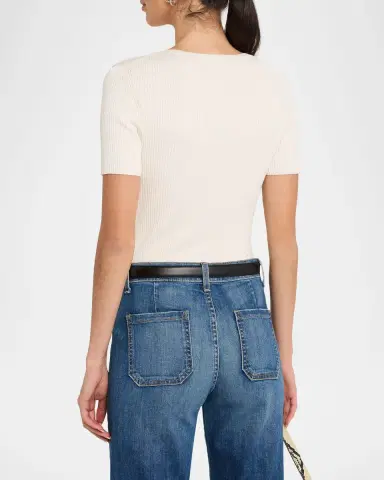 Nili Lotan Francene Short-Sleeve Rib Henley Sweater | Thumbnail 3 Nili Lotan Francene Short-Sleeve Rib Henley Sweater | Thumbnail 3