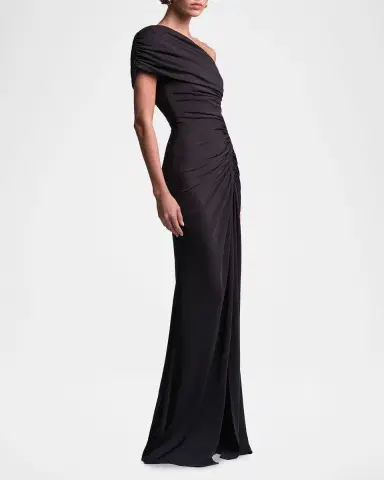 BCBGMAXAZRIA Solina Ruched One-Shoulder Stretch Jersey Gown | Thumbnail 4 BCBGMAXAZRIA Solina Ruched One-Shoulder Stretch Jersey Gown | Thumbnail 4