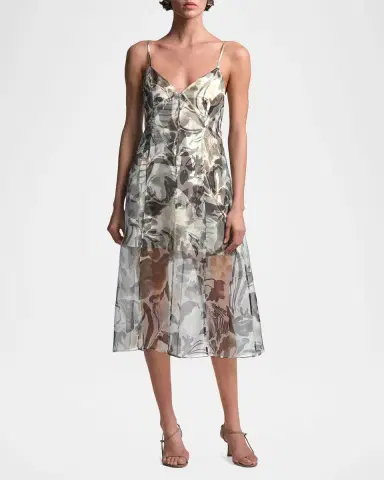 BCBGMAXAZRIA Lorelie Botanical-Print Organza Midi Dress | Thumbnail 2 BCBGMAXAZRIA Lorelie Botanical-Print Organza Midi Dress | Thumbnail 2