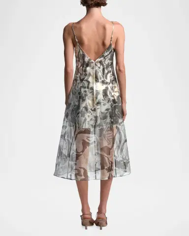 BCBGMAXAZRIA Lorelie Botanical-Print Organza Midi Dress | Thumbnail 3 BCBGMAXAZRIA Lorelie Botanical-Print Organza Midi Dress | Thumbnail 3