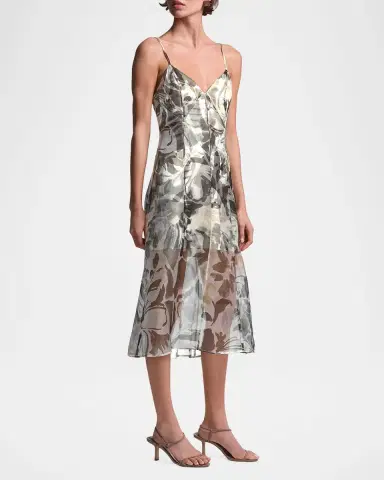 BCBGMAXAZRIA Lorelie Botanical-Print Organza Midi Dress | Thumbnail 4 BCBGMAXAZRIA Lorelie Botanical-Print Organza Midi Dress | Thumbnail 4