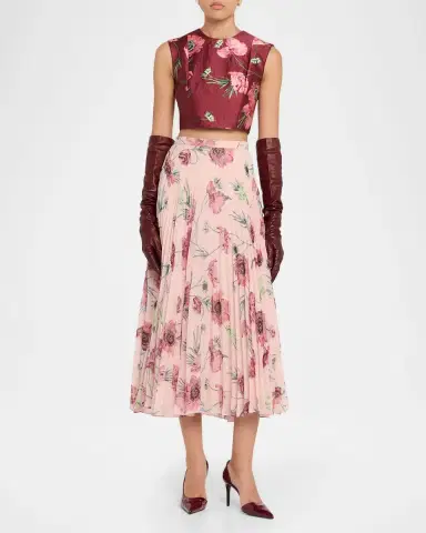 Erdem Floral Textured Satin Sleeveless Crop Top | Thumbnail 2 Erdem Floral Textured Satin Sleeveless Crop Top | Thumbnail 2