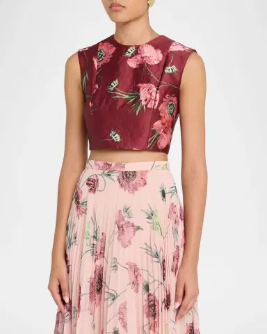 Erdem Floral Textured Satin Sleeveless Crop Top | Thumbnail 4 Erdem Floral Textured Satin Sleeveless Crop Top | Thumbnail 4