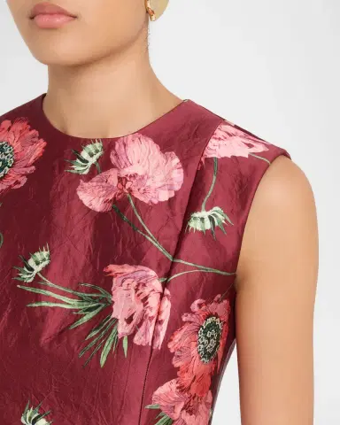 Erdem Floral Textured Satin Sleeveless Crop Top | Thumbnail 5 Erdem Floral Textured Satin Sleeveless Crop Top | Thumbnail 5