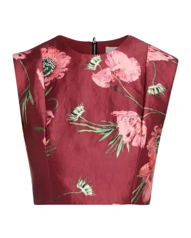 Erdem Floral Textured Satin Sleeveless Crop Top | Thumbnail 1 Erdem Floral Textured Satin Sleeveless Crop Top | Thumbnail 1