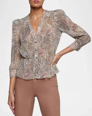 L'Agence Suri Animal-Print Ruffled Shirt | Thumbnail 4 L'Agence Suri Animal-Print Ruffled Shirt | Thumbnail 4