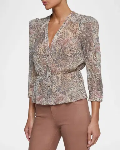 L'Agence Suri Animal-Print Ruffled Shirt | Thumbnail 5 L'Agence Suri Animal-Print Ruffled Shirt | Thumbnail 5