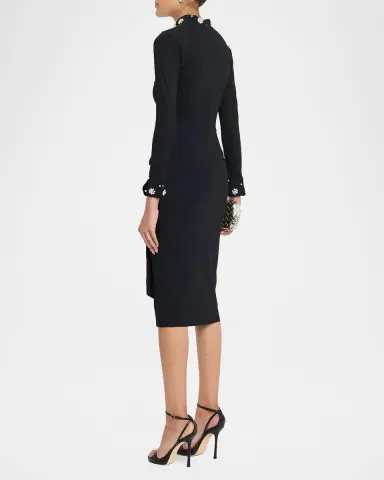 Chiara Boni La Petite Robe Ferflo Embellished Long-Sleeve Gathered Midi Dress | Thumbnail 3 Chiara Boni La Petite Robe Ferflo Embellished Long-Sleeve Gathered Midi Dress | Thumbnail 3