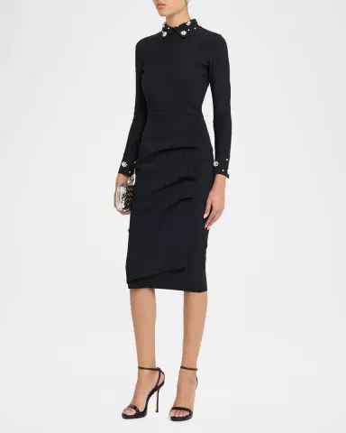 Chiara Boni La Petite Robe Ferflo Embellished Long-Sleeve Gathered Midi Dress | Thumbnail 4 Chiara Boni La Petite Robe Ferflo Embellished Long-Sleeve Gathered Midi Dress | Thumbnail 4