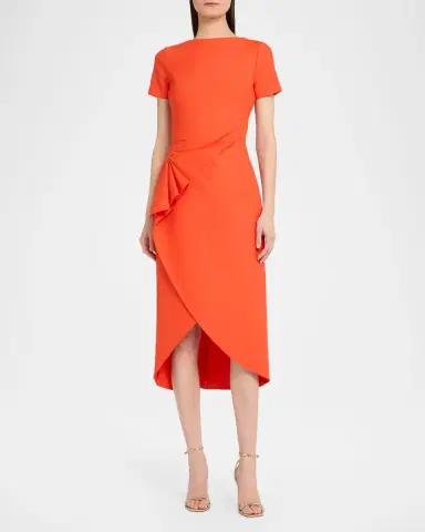 Oscar de la Renta Short-Sleeve Draped Midi Dress | Thumbnail 2 Oscar de la Renta Short-Sleeve Draped Midi Dress | Thumbnail 2