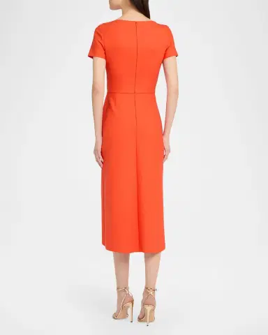 Oscar de la Renta Short-Sleeve Draped Midi Dress | Thumbnail 3 Oscar de la Renta Short-Sleeve Draped Midi Dress | Thumbnail 3