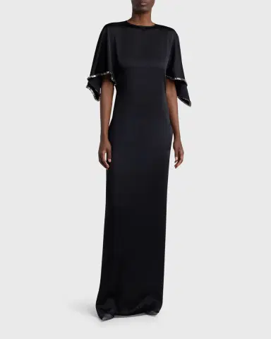 Stella McCartney Embellished Flutter-Sleeve Satin Column Gown | Thumbnail 2 Stella McCartney Embellished Flutter-Sleeve Satin Column Gown | Thumbnail 2