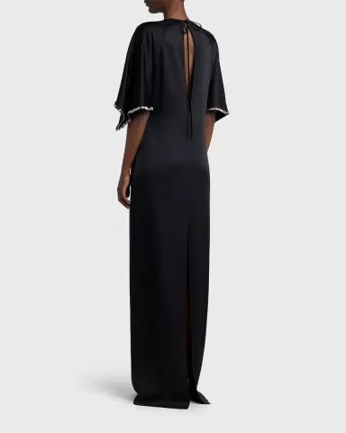 Stella McCartney Embellished Flutter-Sleeve Satin Column Gown | Thumbnail 3 Stella McCartney Embellished Flutter-Sleeve Satin Column Gown | Thumbnail 3