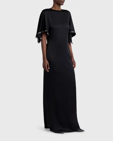 Stella McCartney Embellished Flutter-Sleeve Satin Column Gown | Thumbnail 4 Stella McCartney Embellished Flutter-Sleeve Satin Column Gown | Thumbnail 4