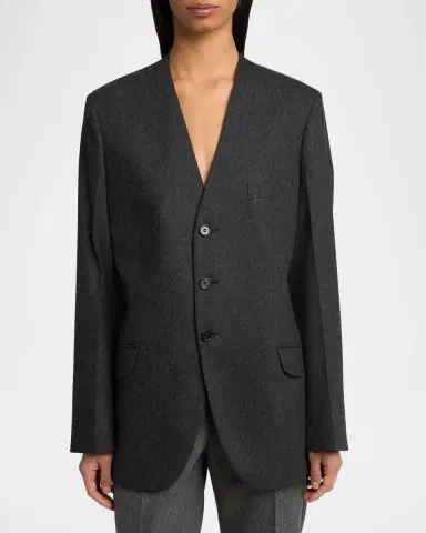 Jil Sander V-Neck Brushed Wool Single-Breasted Jacket | Thumbnail 4 Jil Sander V-Neck Brushed Wool Single-Breasted Jacket | Thumbnail 4