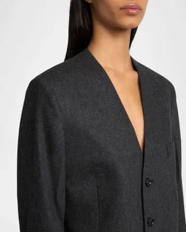 Jil Sander V-Neck Brushed Wool Single-Breasted Jacket | Thumbnail 5 Jil Sander V-Neck Brushed Wool Single-Breasted Jacket | Thumbnail 5