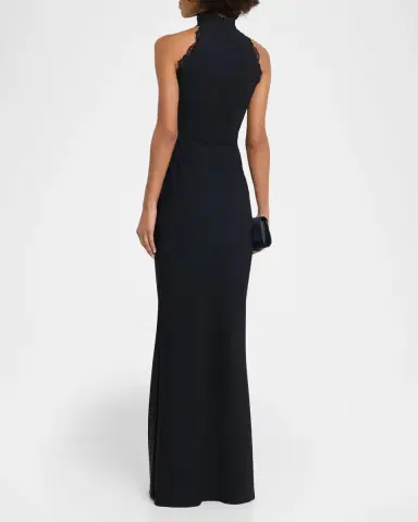 Chiara Boni La Petite Robe Aquari Lace-Trim Halter Column Gown | Thumbnail 3 Chiara Boni La Petite Robe Aquari Lace-Trim Halter Column Gown | Thumbnail 3