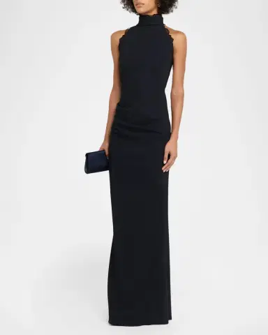 Chiara Boni La Petite Robe Aquari Lace-Trim Halter Column Gown | Thumbnail 4 Chiara Boni La Petite Robe Aquari Lace-Trim Halter Column Gown | Thumbnail 4