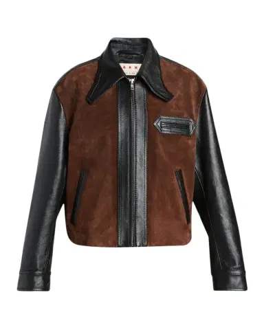 Marni Suede & Shiny Leather Zip Jacket | Thumbnail 1 Marni Suede & Shiny Leather Zip Jacket | Thumbnail 1