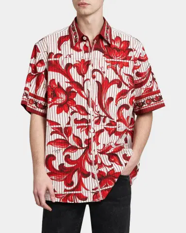Dolce & Gabbana Men's Majolica-Print Short-Sleeve Shirt | Thumbnail 4 Dolce & Gabbana Men's Majolica-Print Short-Sleeve Shirt | Thumbnail 4