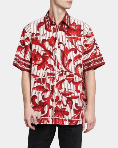 Dolce & Gabbana Men's Majolica-Print Short-Sleeve Shirt | Thumbnail 6 Dolce & Gabbana Men's Majolica-Print Short-Sleeve Shirt | Thumbnail 6