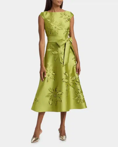 BADGLEY MISCHKA Laser-Cut Floral-Embroidered Tie-Waist Midi Dress | Thumbnail 2 BADGLEY MISCHKA Laser-Cut Floral-Embroidered Tie-Waist Midi Dress | Thumbnail 2