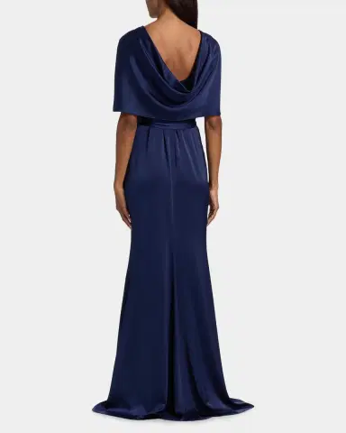 Badgley Mischka Hammered Satin Cape Sleeve Gown | Thumbnail 3 Badgley Mischka Hammered Satin Cape Sleeve Gown | Thumbnail 3