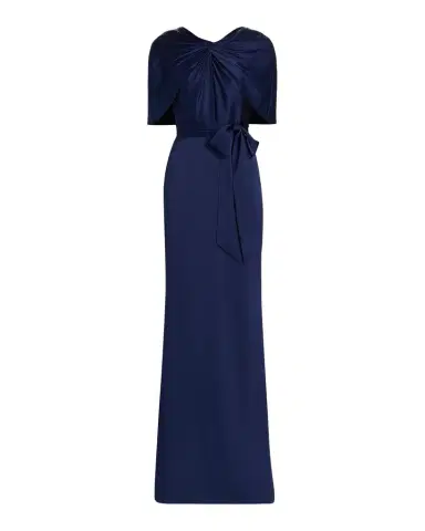 Badgley Mischka Hammered Satin Cape Sleeve Gown | Thumbnail 1 Badgley Mischka Hammered Satin Cape Sleeve Gown | Thumbnail 1