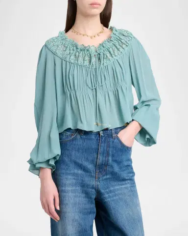 Chloé Iconic Organic Silk Georgette Top | Thumbnail 3 Chloé Iconic Organic Silk Georgette Top | Thumbnail 3