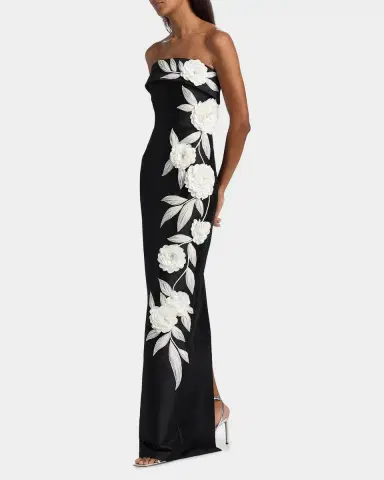 Badgley Mischka Floral-Embroidered Stretch Mikado Column Gown | Thumbnail 2 Badgley Mischka Floral-Embroidered Stretch Mikado Column Gown | Thumbnail 2