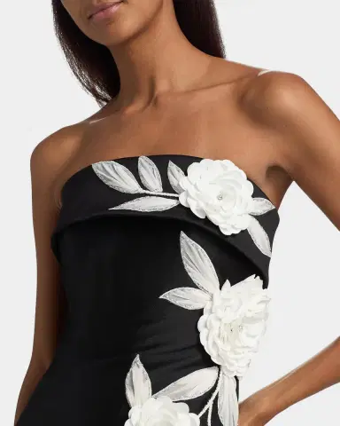 Badgley Mischka Floral-Embroidered Stretch Mikado Column Gown | Thumbnail 5 Badgley Mischka Floral-Embroidered Stretch Mikado Column Gown | Thumbnail 5