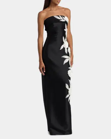 Badgley Mischka Floral-Embroidered Stretch Mikado Column Gown | Thumbnail 7 Badgley Mischka Floral-Embroidered Stretch Mikado Column Gown | Thumbnail 7