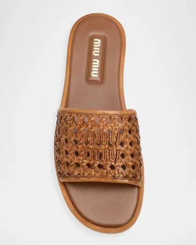 Miu Miu Woven Leather Flat Slide Sandals | Thumbnail 4 Miu Miu Woven Leather Flat Slide Sandals | Thumbnail 4