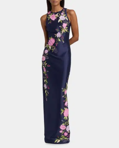 Badgley Mischka Floral Stretch Mikado Column Gown | Thumbnail 2 Badgley Mischka Floral Stretch Mikado Column Gown | Thumbnail 2