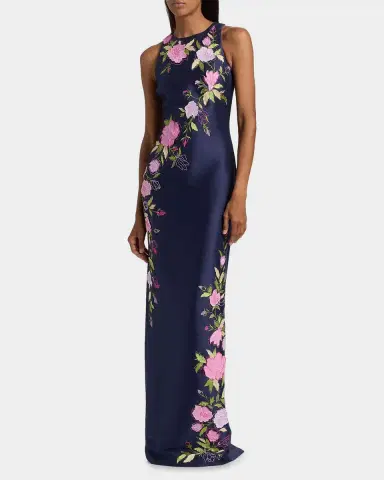 Badgley Mischka Floral Stretch Mikado Column Gown | Thumbnail 4 Badgley Mischka Floral Stretch Mikado Column Gown | Thumbnail 4