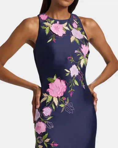 Badgley Mischka Floral Stretch Mikado Column Gown | Thumbnail 5 Badgley Mischka Floral Stretch Mikado Column Gown | Thumbnail 5