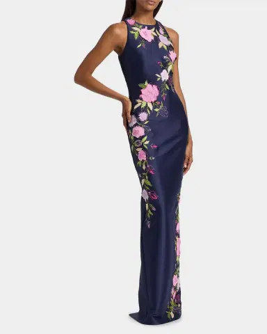 Badgley Mischka Floral Stretch Mikado Column Gown | Thumbnail 7 Badgley Mischka Floral Stretch Mikado Column Gown | Thumbnail 7