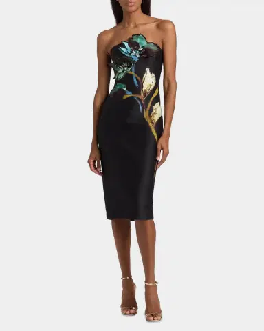 Badgley Mischka Floral Sheath Strapless Midi Dress | Thumbnail 4 Badgley Mischka Floral Sheath Strapless Midi Dress | Thumbnail 4