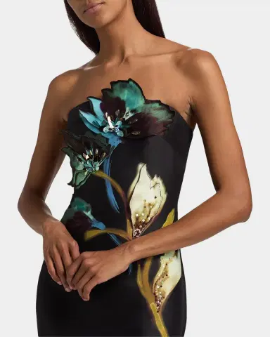 Badgley Mischka Floral Sheath Strapless Midi Dress | Thumbnail 5 Badgley Mischka Floral Sheath Strapless Midi Dress | Thumbnail 5
