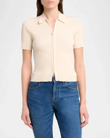Victoria Beckham Ribbed Polo Top | Thumbnail 4 Victoria Beckham Ribbed Polo Top | Thumbnail 4