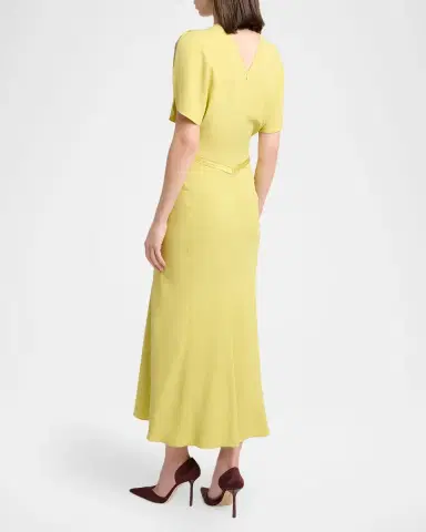 Victoria Beckham Bela Gathered Crepe Back Satin Midi Dress | Thumbnail 3 Victoria Beckham Bela Gathered Crepe Back Satin Midi Dress | Thumbnail 3