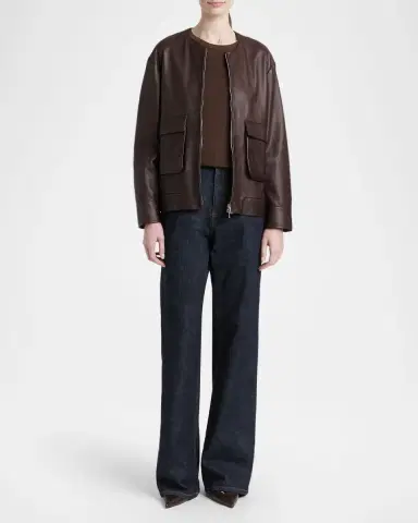 Kiton Collarless Leather Bomber Jacket | Thumbnail 2 Kiton Collarless Leather Bomber Jacket | Thumbnail 2