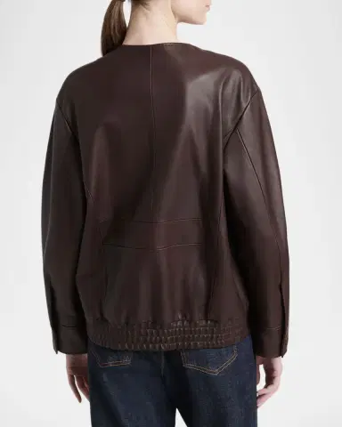 Kiton Collarless Leather Bomber Jacket | Thumbnail 3 Kiton Collarless Leather Bomber Jacket | Thumbnail 3