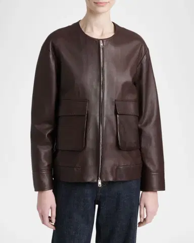 Kiton Collarless Leather Bomber Jacket | Thumbnail 4 Kiton Collarless Leather Bomber Jacket | Thumbnail 4