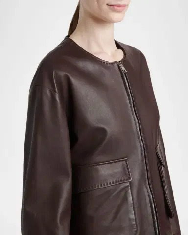 Kiton Collarless Leather Bomber Jacket | Thumbnail 5 Kiton Collarless Leather Bomber Jacket | Thumbnail 5