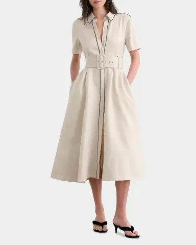 Toccin Jean Linen-Blend Belted A-Line Midi Shirtdress | Thumbnail 4 Toccin Jean Linen-Blend Belted A-Line Midi Shirtdress | Thumbnail 4