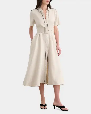 Toccin Jean Linen-Blend Belted A-Line Midi Shirtdress | Thumbnail 5 Toccin Jean Linen-Blend Belted A-Line Midi Shirtdress | Thumbnail 5