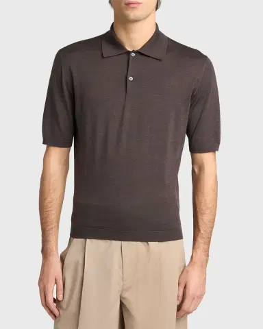 Jil Sander Men 's Lightweight Wool Polo T-Shirt | Thumbnail 4 Jil Sander Men 's Lightweight Wool Polo T-Shirt | Thumbnail 4
