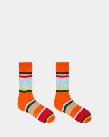 Paul Smith Men's Pool Ribbed Stripe Mid-Calf Socks | Thumbnail 2 Paul Smith Men's Pool Ribbed Stripe Mid-Calf Socks | Thumbnail 2