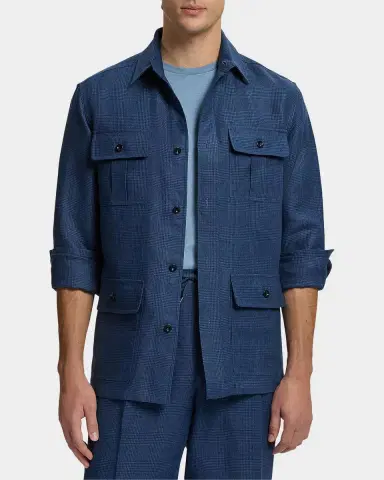 Ralph Lauren Purple Label Men's Linen-Blend Glen Check Overshirt | Thumbnail 4 Ralph Lauren Purple Label Men's Linen-Blend Glen Check Overshirt | Thumbnail 4